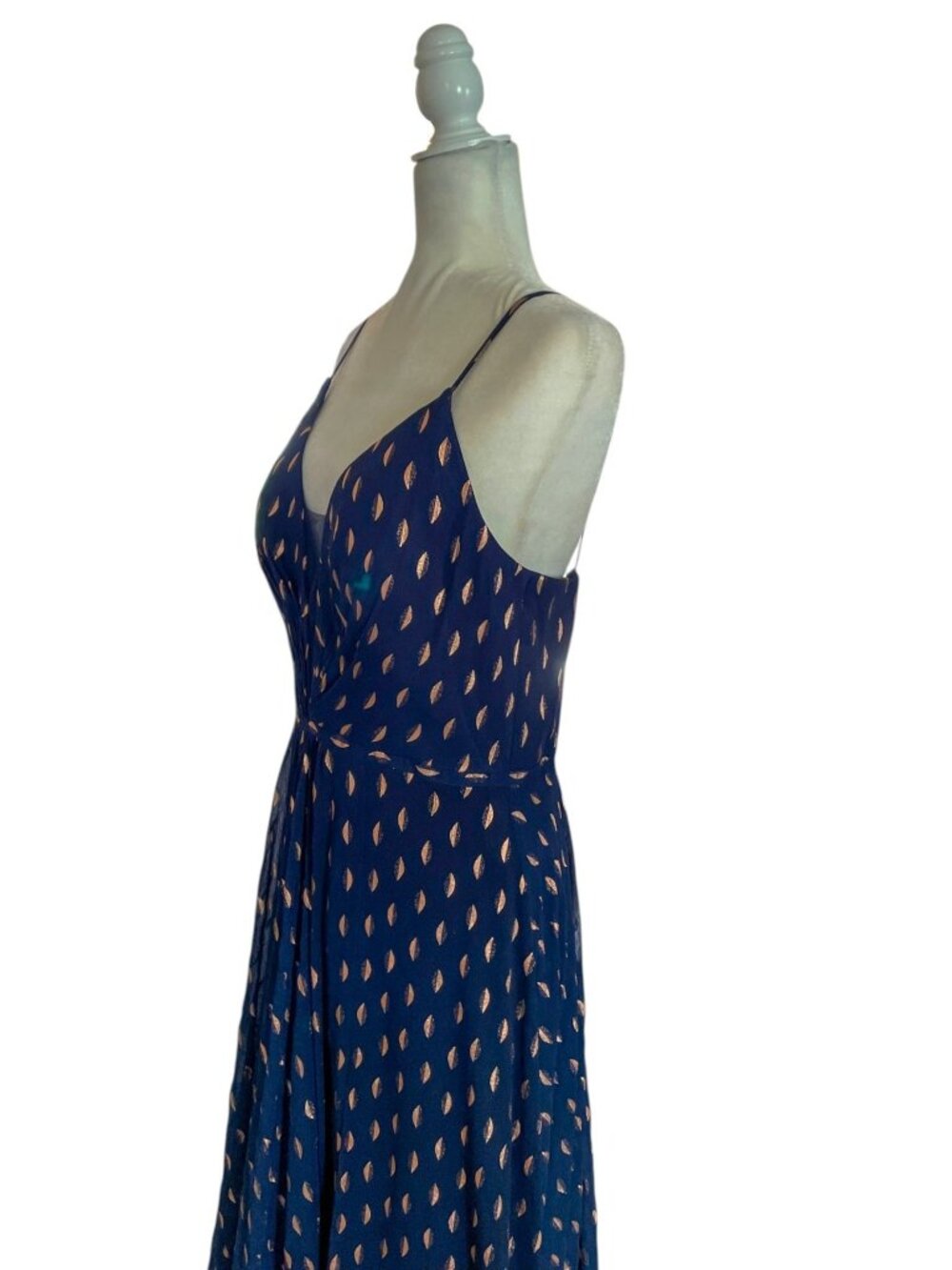 AQUA Formal Celestial Navy & Gold Metallic Foil Maxi Dress SZ 12 Floor Length - Picture 9 of 15